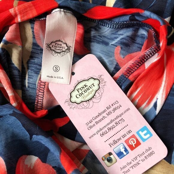 Navy & Red Floral Cut Out Dress Small NWT - Picture 5 of 6